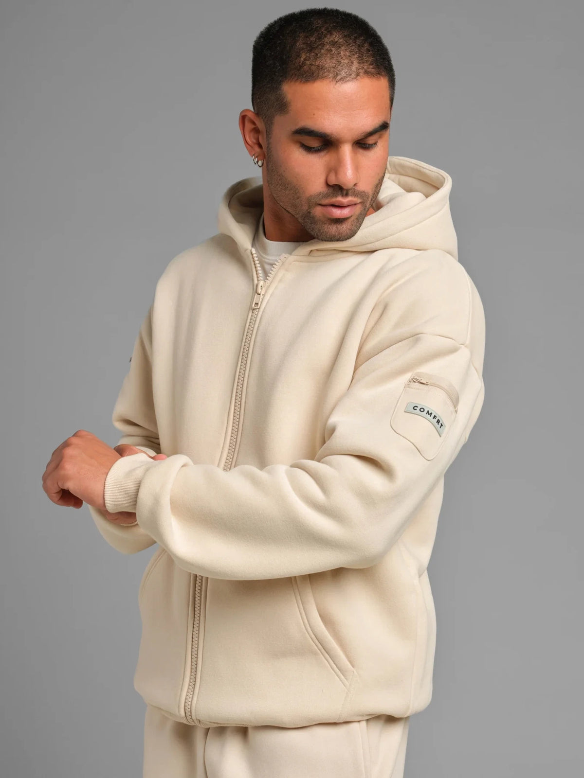 Zip Front Hoodie - Bone