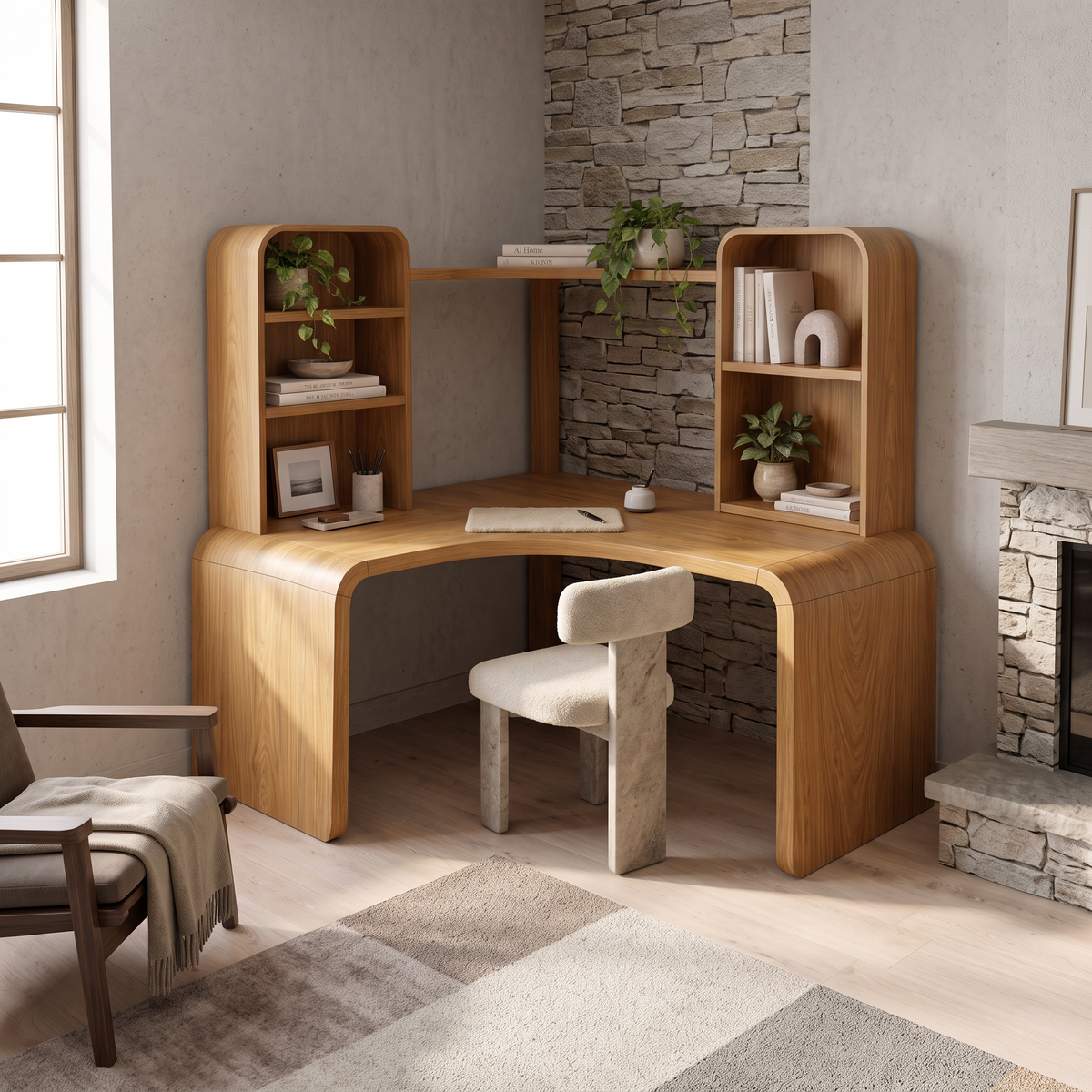 Contemporary Computer Desk With Corner Bookcase For Workspace
