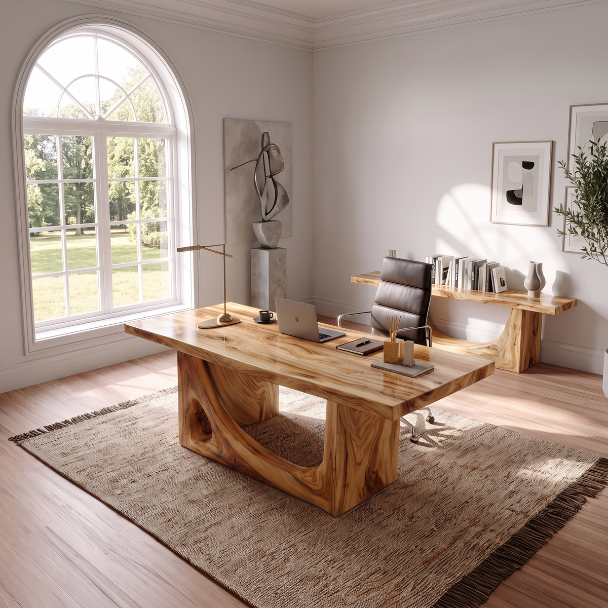 Modern Standing Desk With Natural Grain Surface For Office