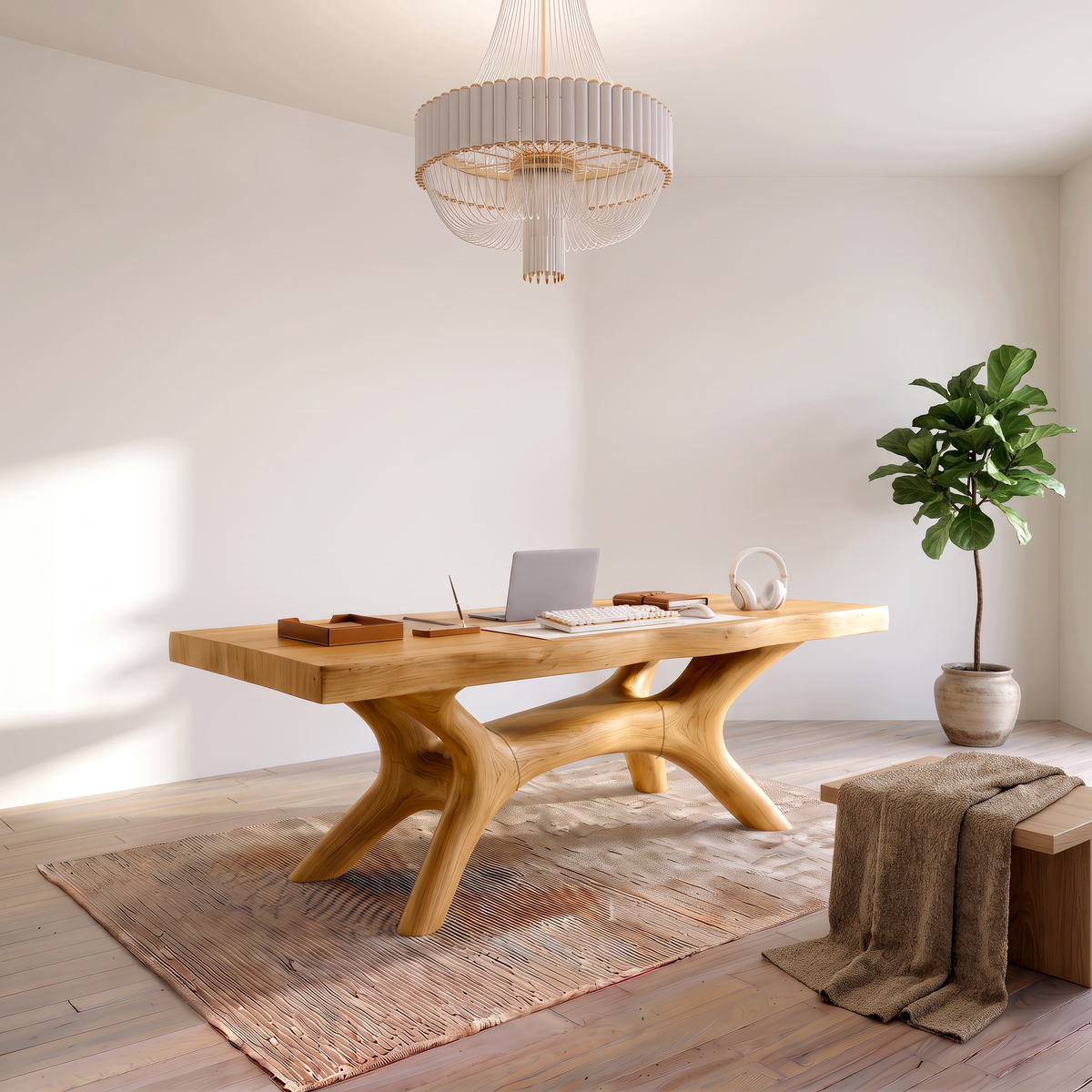 Rustic Dark Office Desk With Sculptural Arch Legs For Home Office