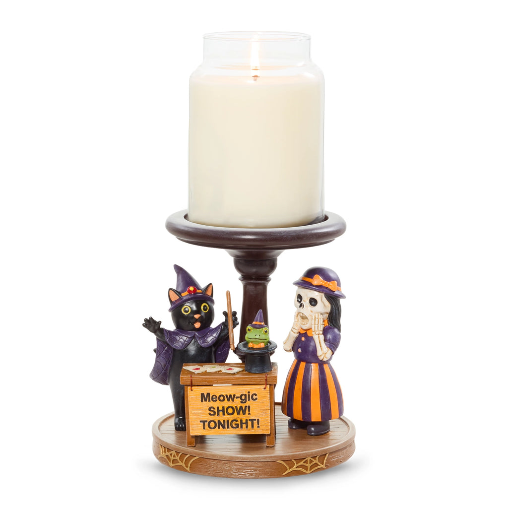Halloween Cat Show Jar Candle Pedestal
