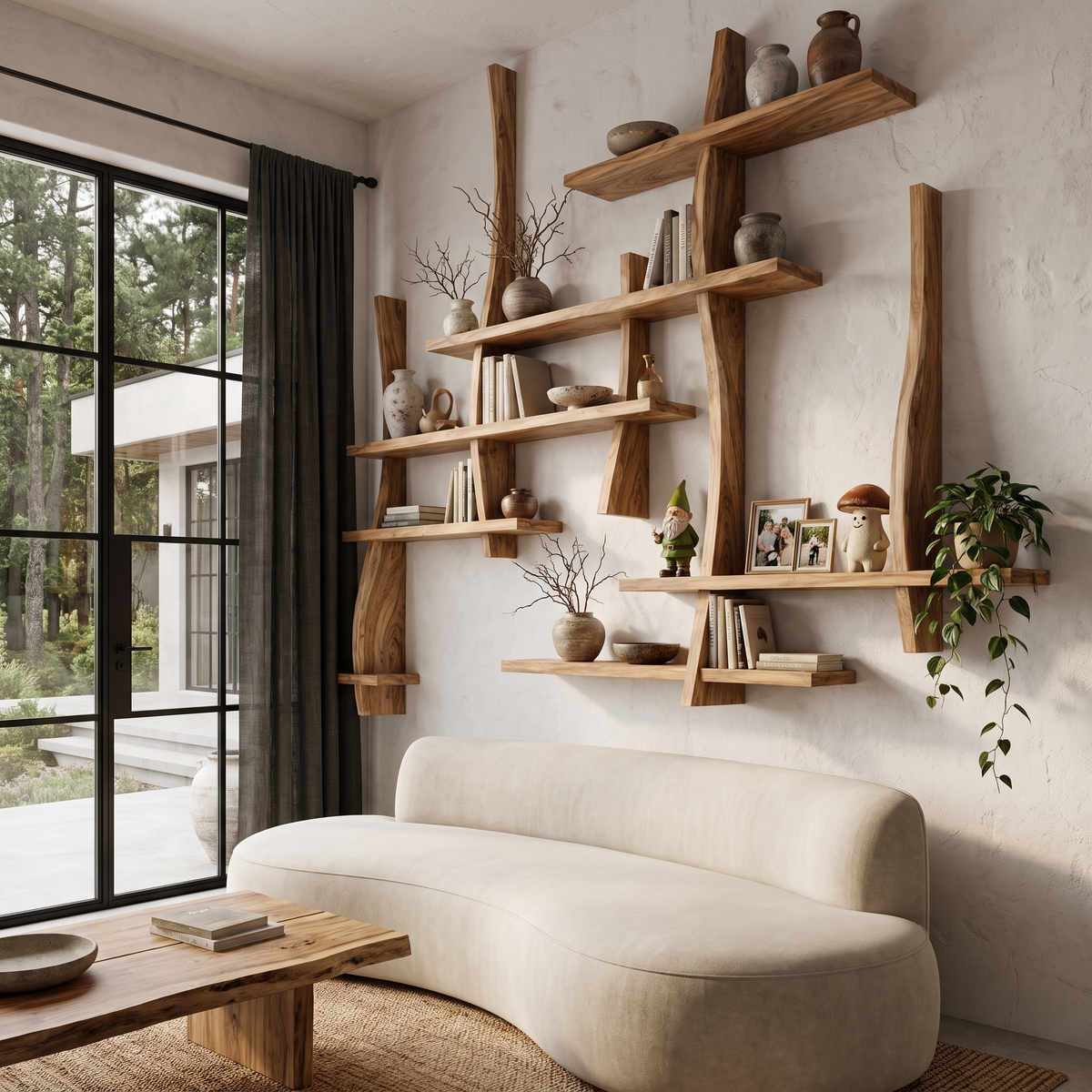 Rustic Floating Bookshelf With Layered Display Shelves For Home Library