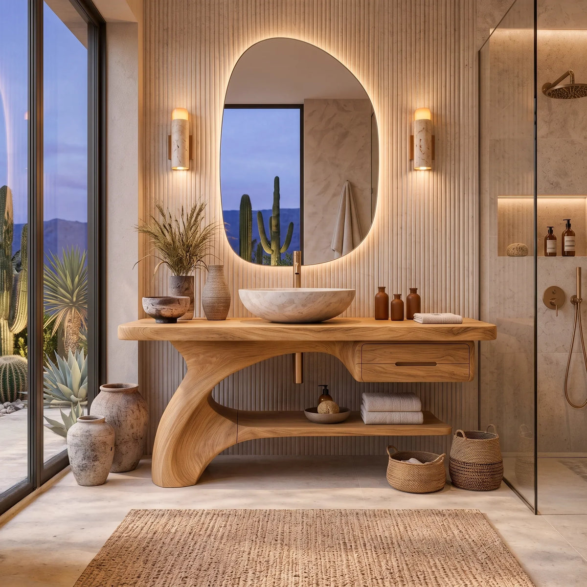 Sculptural Bathroom Vanity Curved Base With Storage For Modern Homes