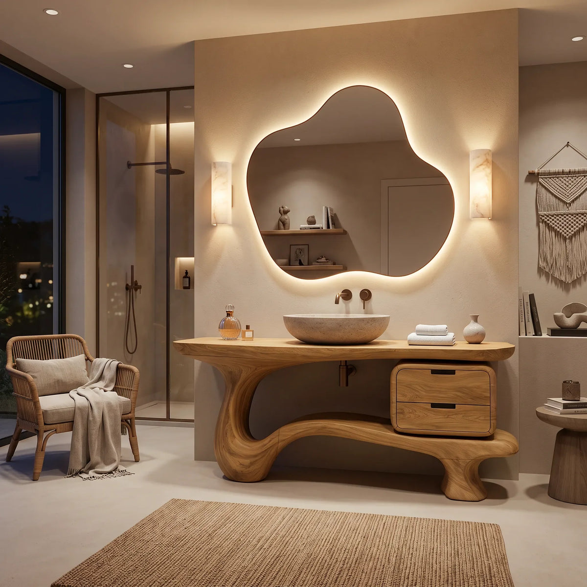 Contemporary Bathroom Vanity Curved Base With Drawer For Modern Ensuite