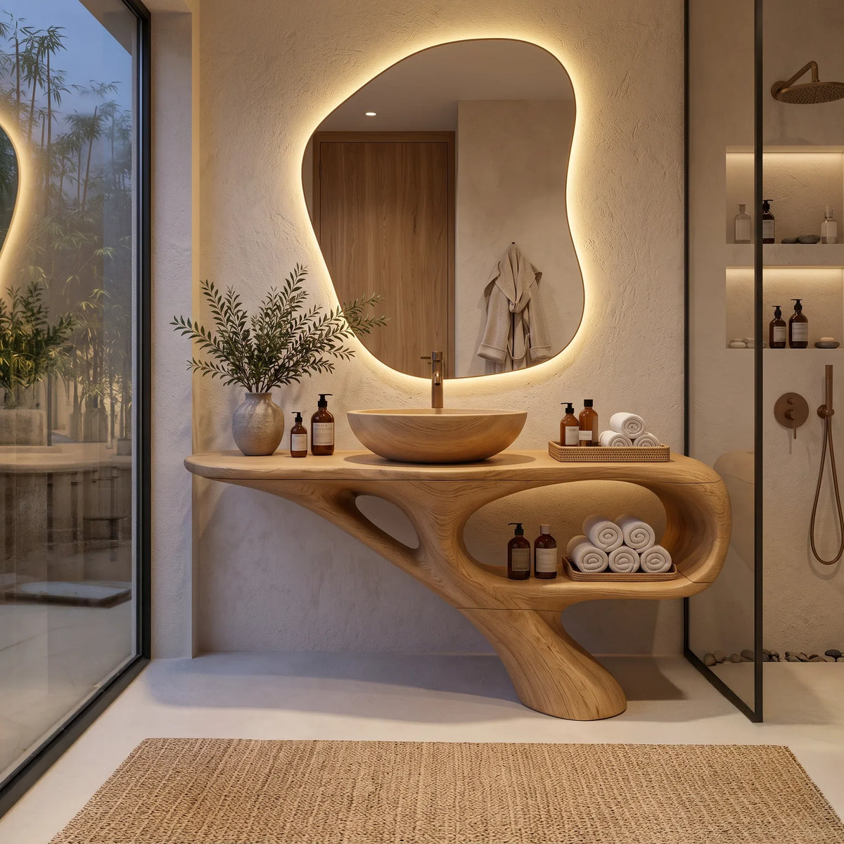 Organic Modern Bathroom Vanity Open Shelf For Spa Bathroom