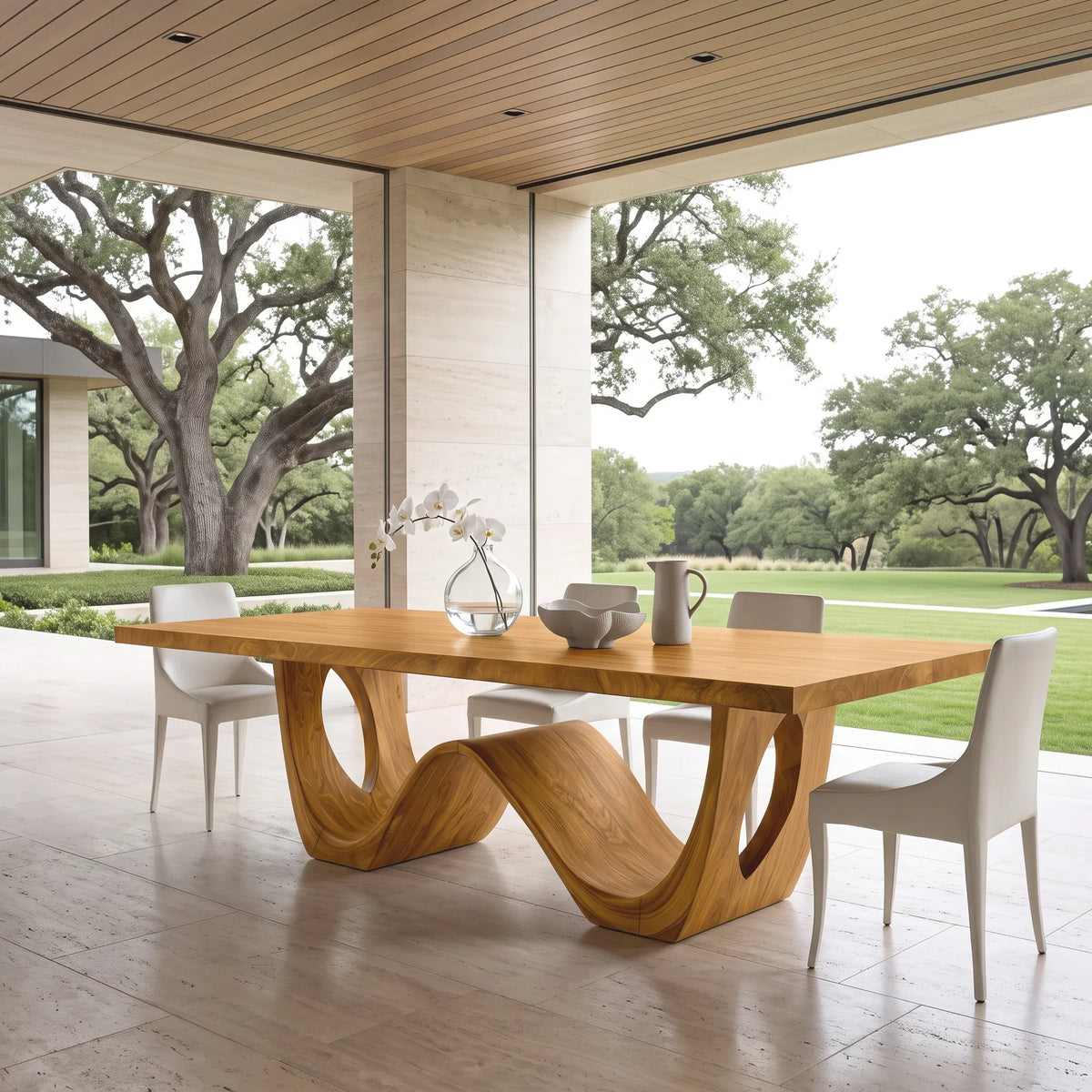 Modern Wood Dining Table Curved Base For Dining Room