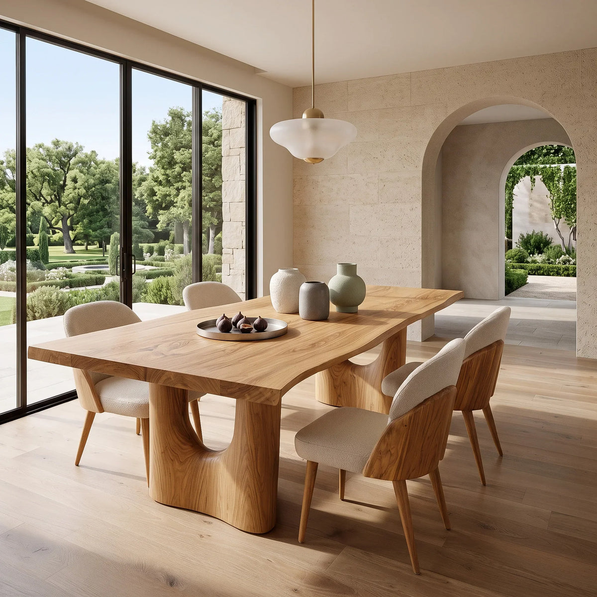 Contemporary Natural Wood Dining Table Cutout Base For Dining Room