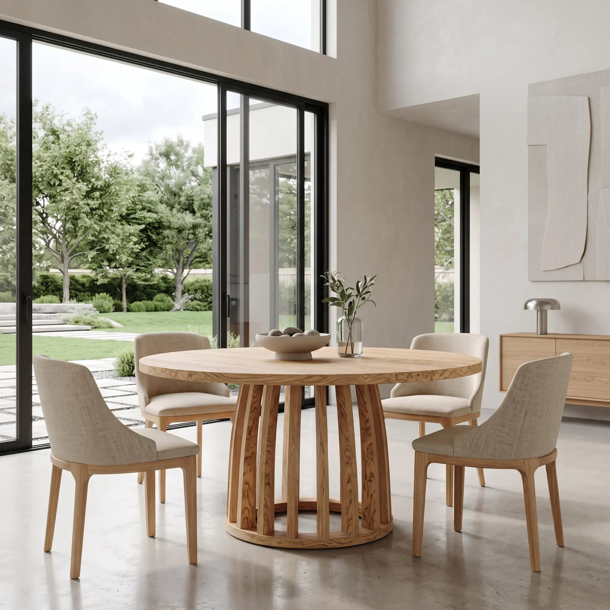 Modern Ribbed Base Round Dining Table For Dining Room