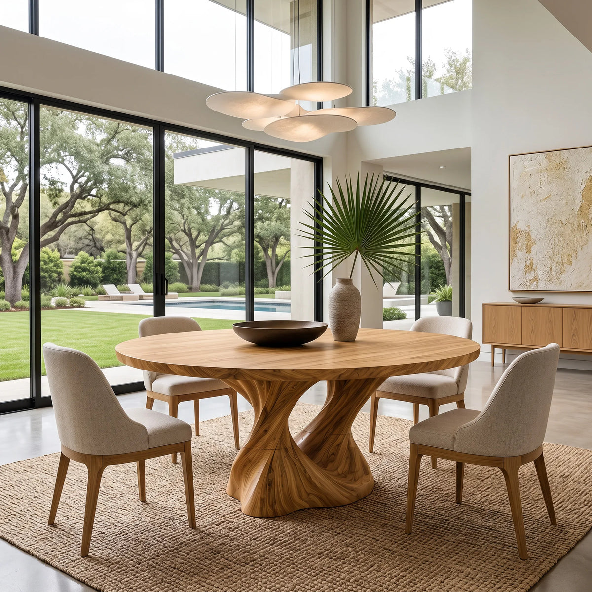 Contemporary Flowing Base Round Dining Table For Dining Room
