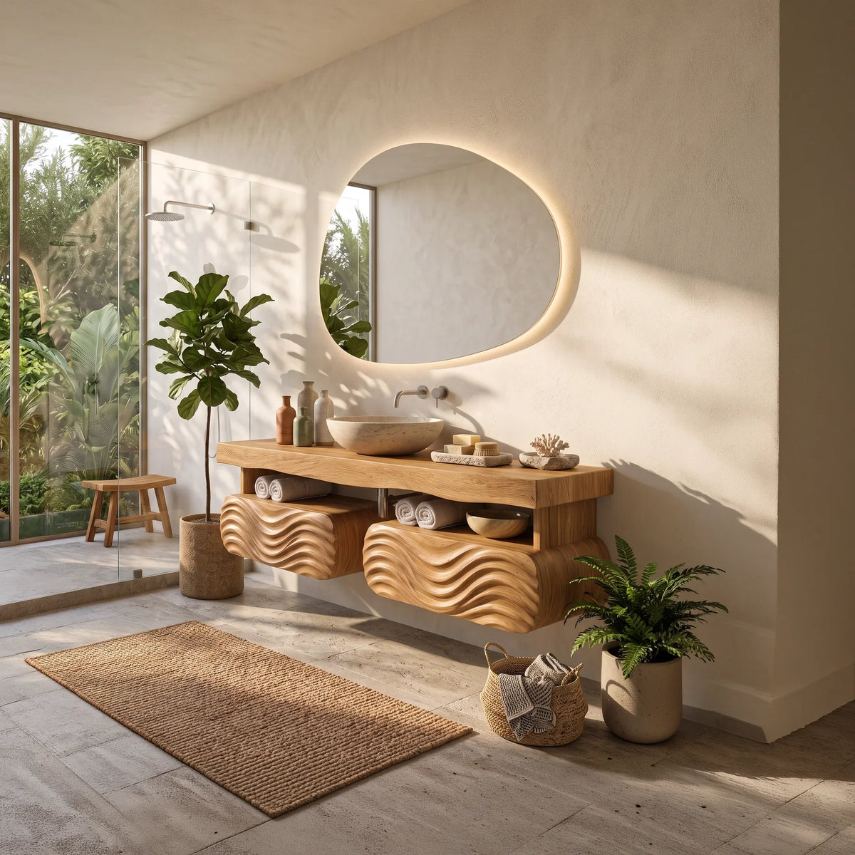 Coastal Modern Floating Bathroom Vanity Wave Cabinet For Minimalist Bathroom