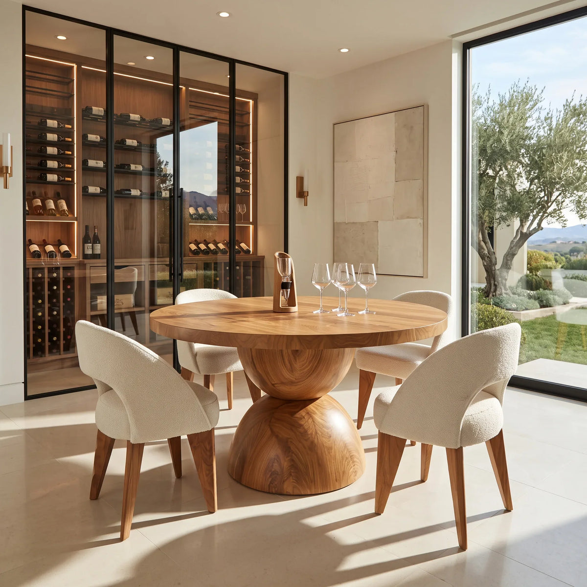 Contemporary Faceted Base Round Dining Table For Dining Room