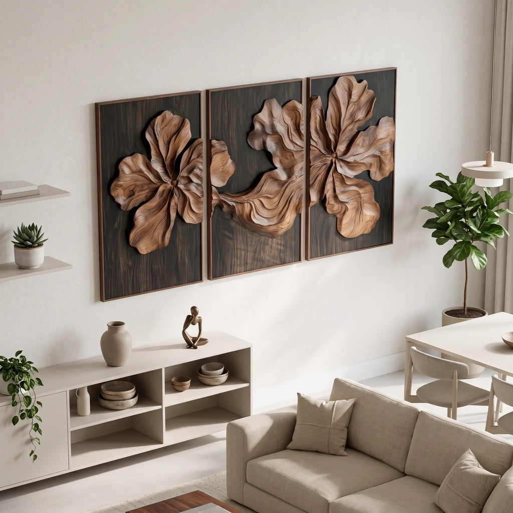Handcrafted Floral Relief 3D Wall Decor Living Room