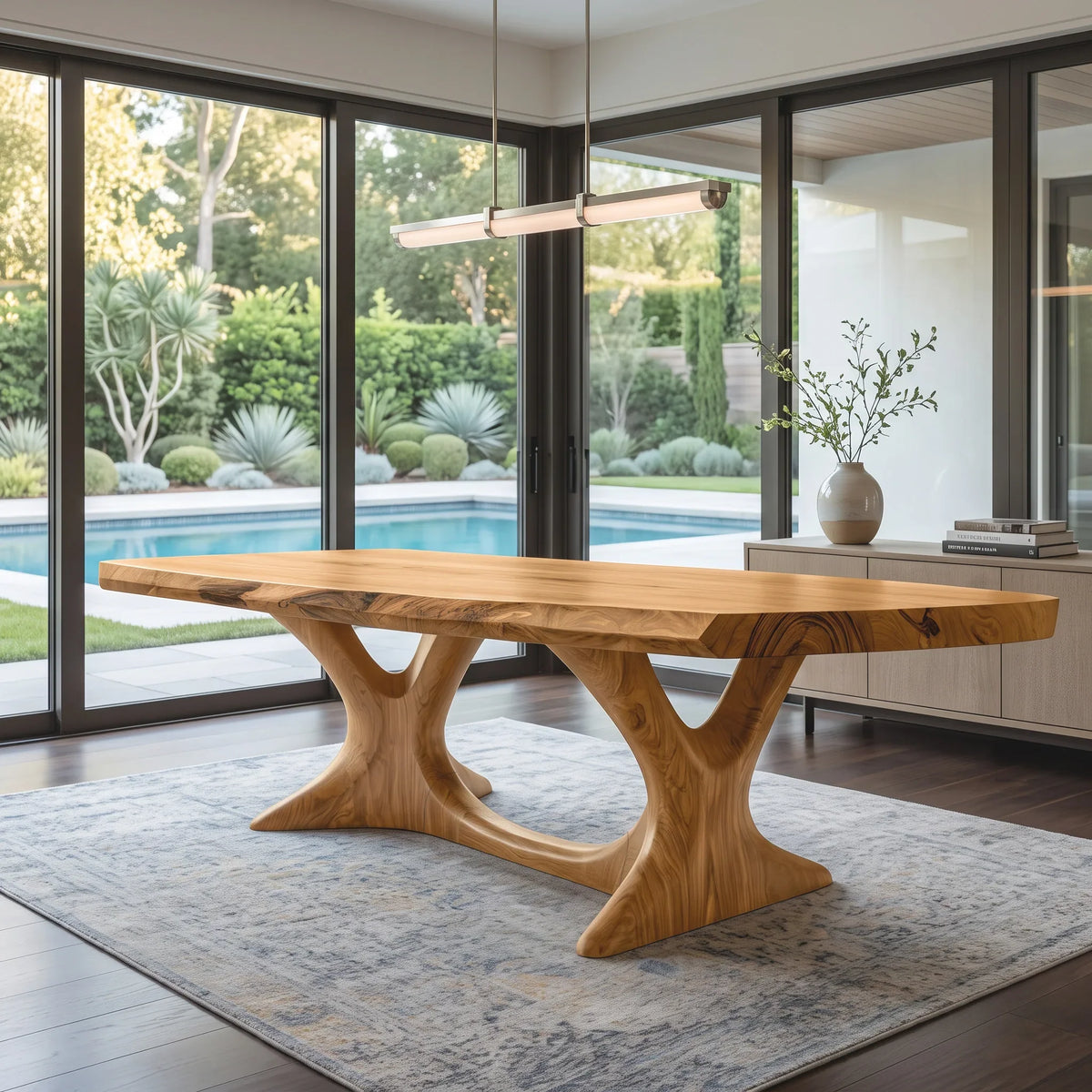 Contemporary Natural Wood Dining Table Organic Base For Dining Room