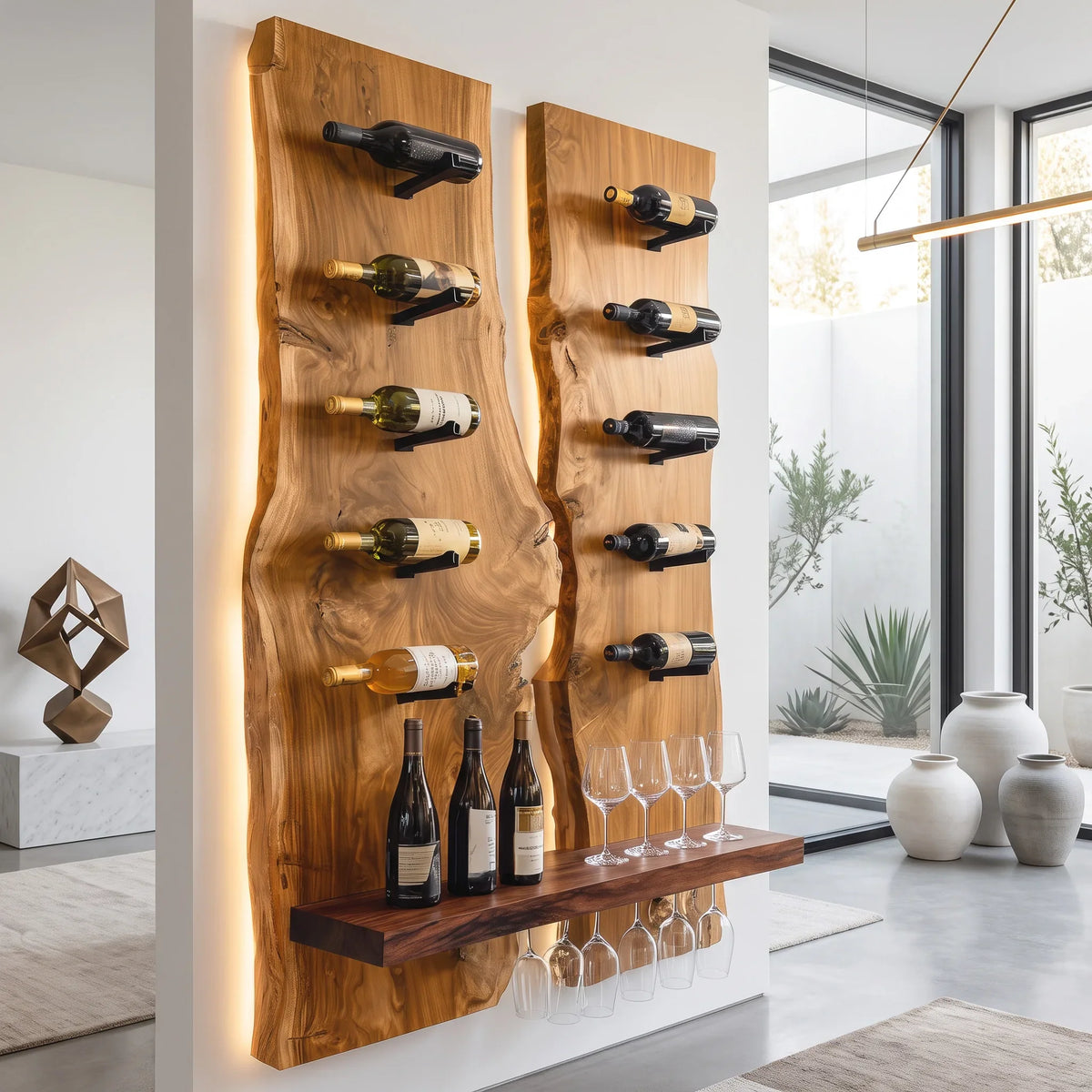 Modern Double Panel Wine Rack With Display Shelf For Home Bar