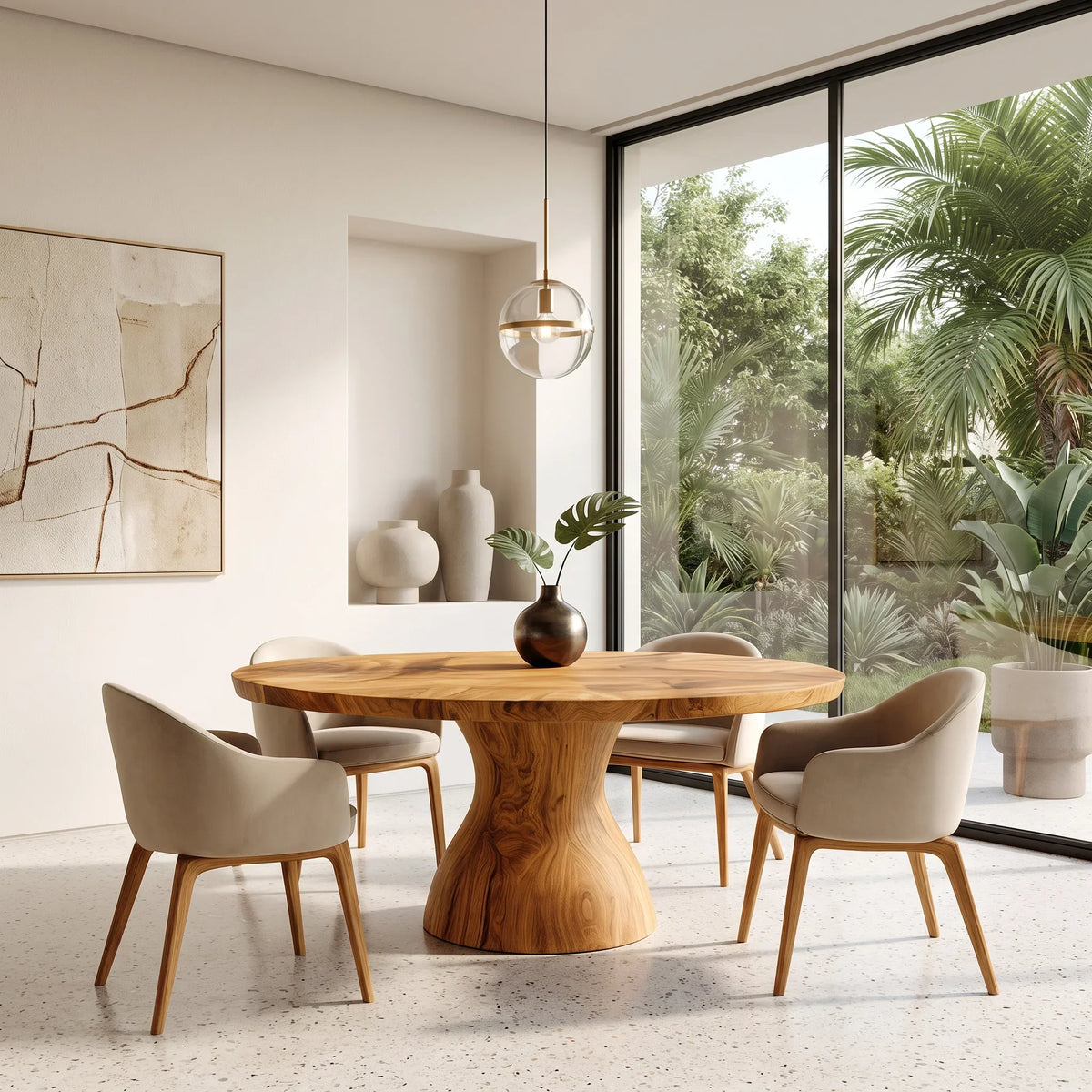 Contemporary Tapered Base Round Dining Table For Dining Room
