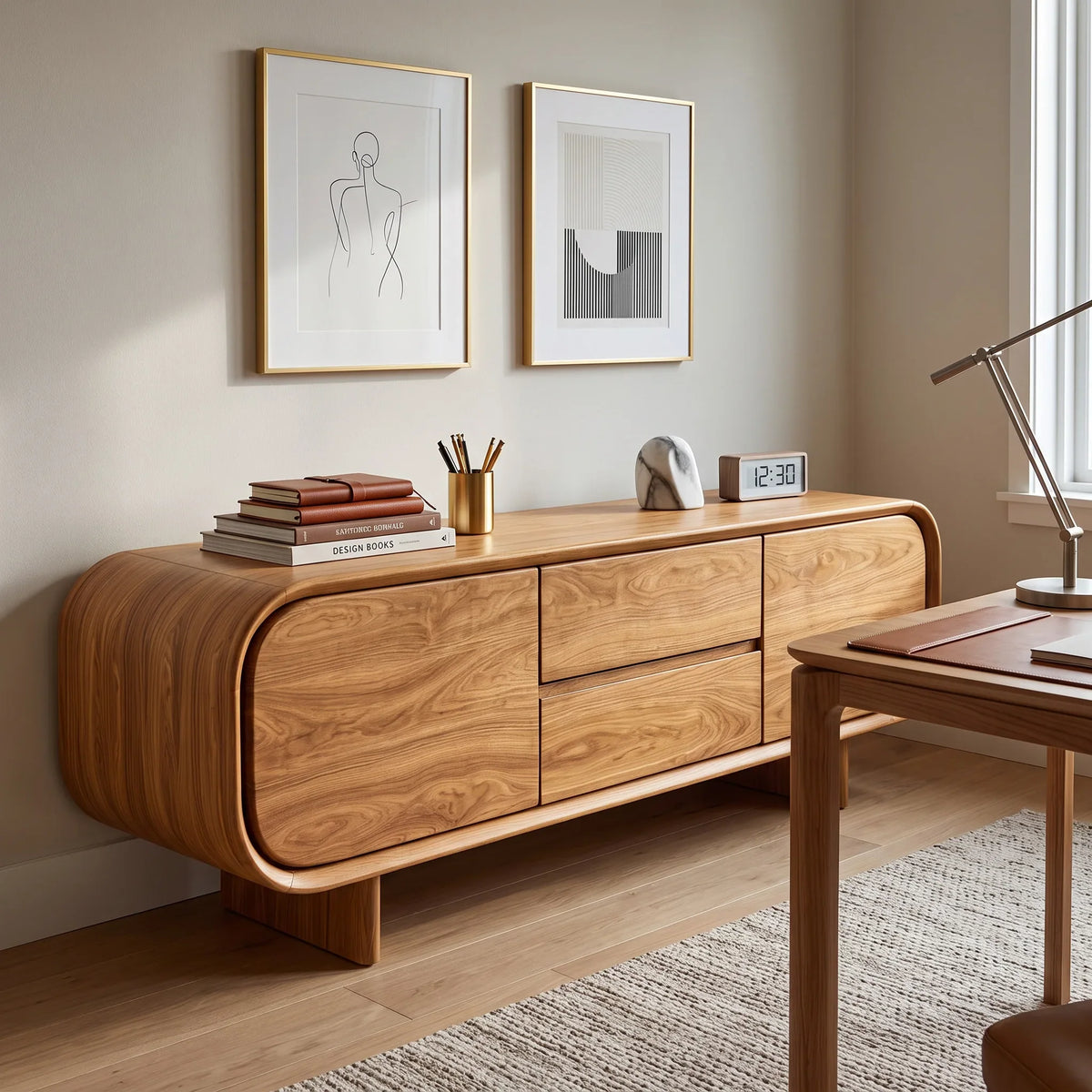 Modern Curved Storage Sideboard For Family Room