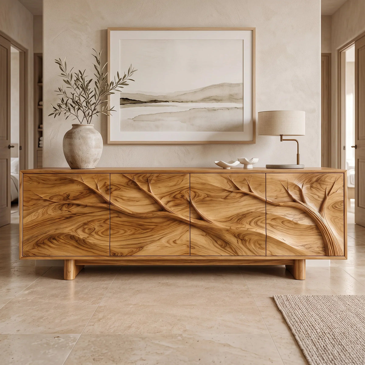 Contemporary Branch Carved Sideboard For Dining Room