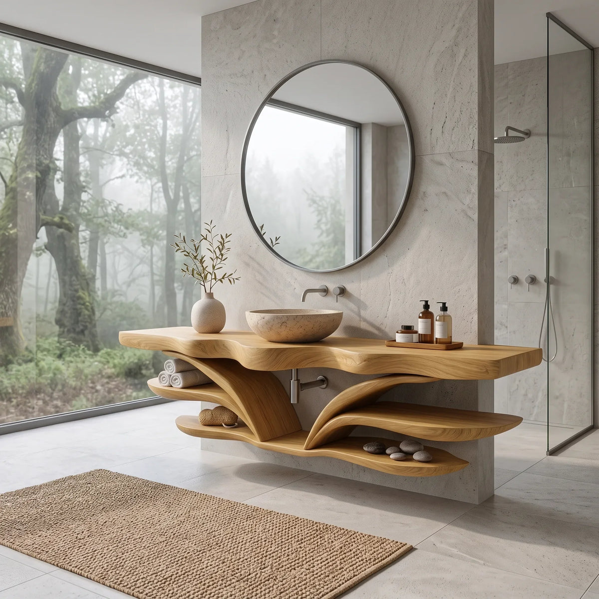 Architectural Wall Mounted Bathroom Vanity Open Shelves For Spa Bathroom