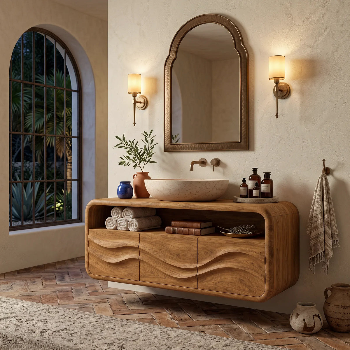 Organic Modern Floating Bathroom Vanity Rounded Cabinet For Spa Bathroom