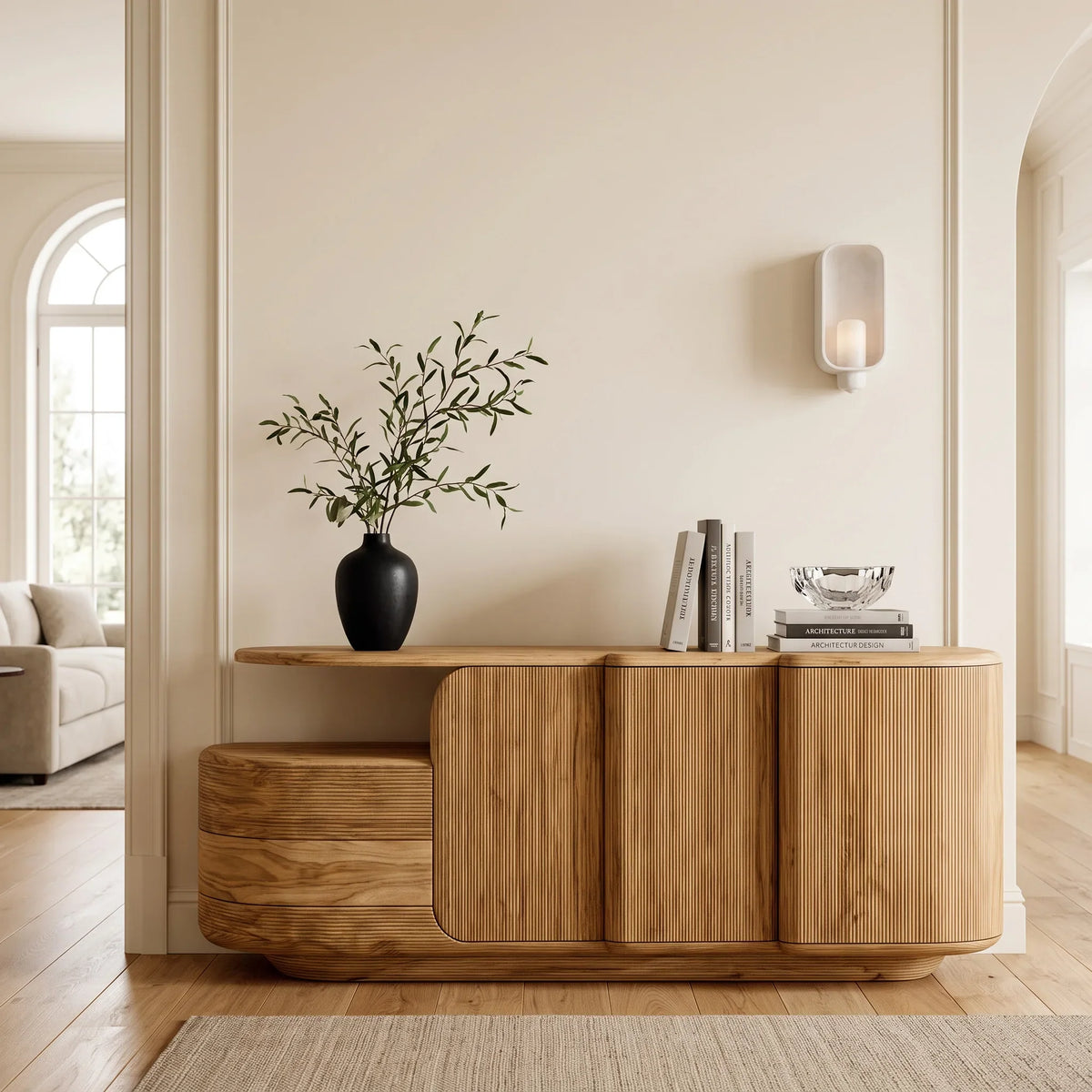 Contemporary Fluted Storage Sideboard For Entryway