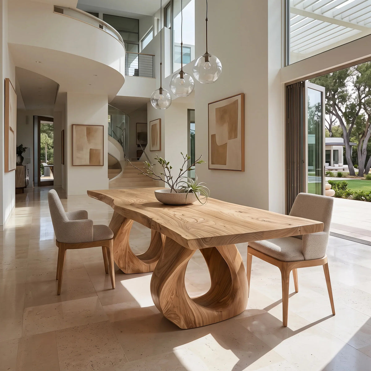 Luxury Live Edge Wood Dining Table Sculptural Base For Dining Room
