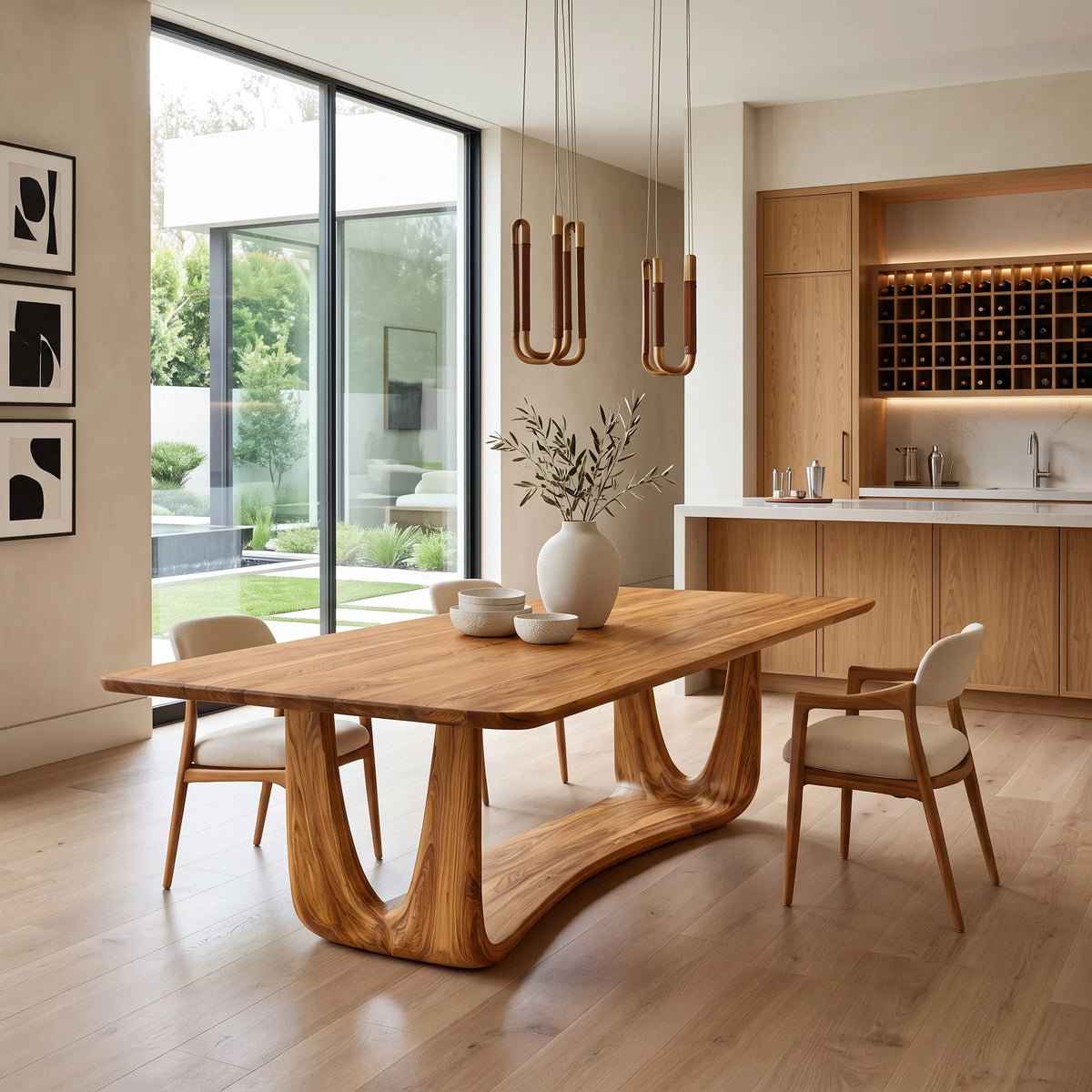 Modern Wood Dining Table Sculptural Base For Dining Room