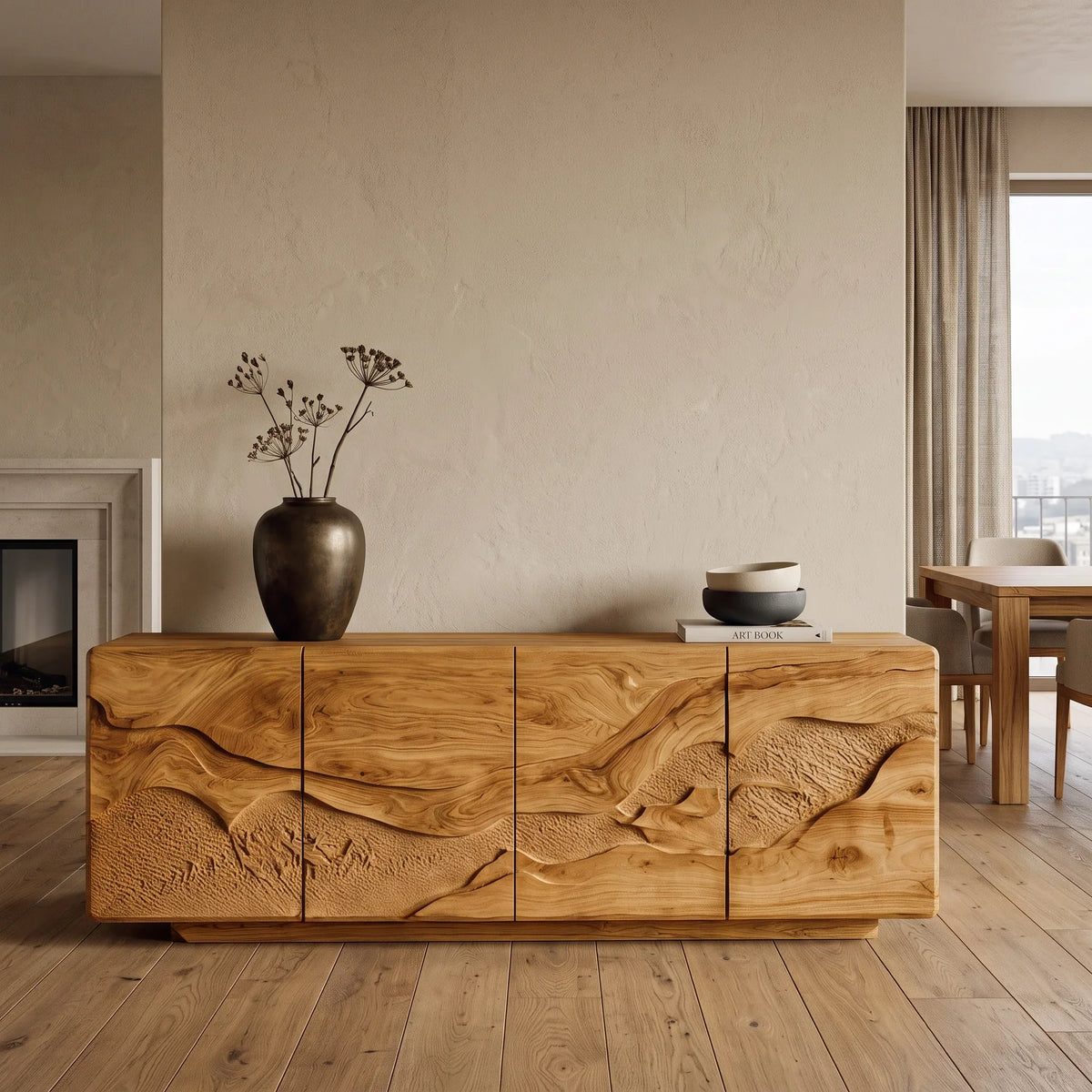 Contemporary Nature Carved Sideboard For Foyer