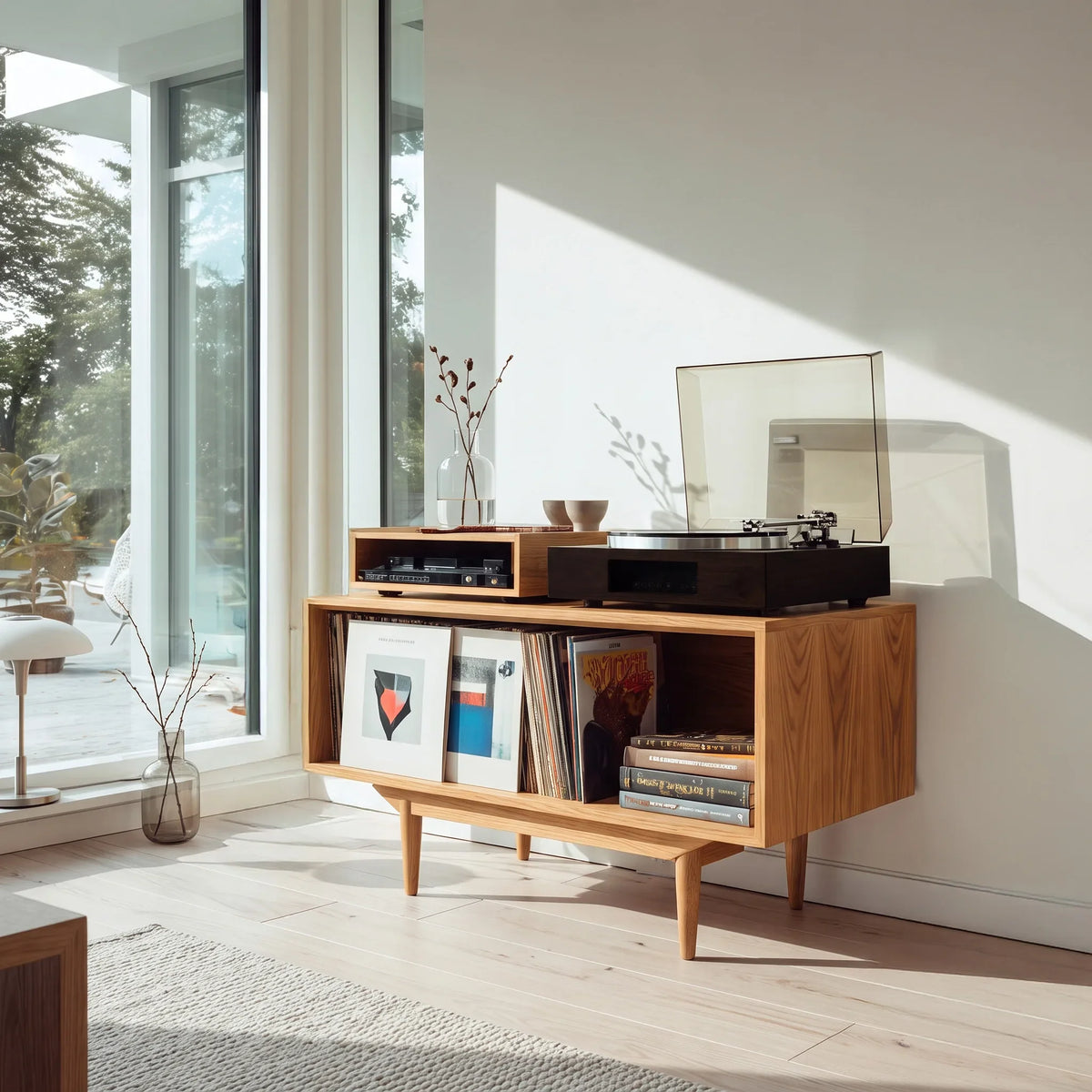 Scandinavian Wooden Record Player Cabinet For Living Room