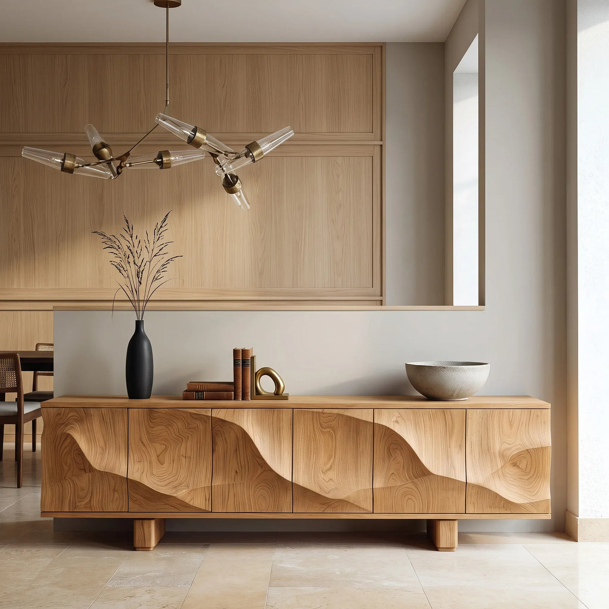 Modern Flowing Carved Sideboard For Living Room