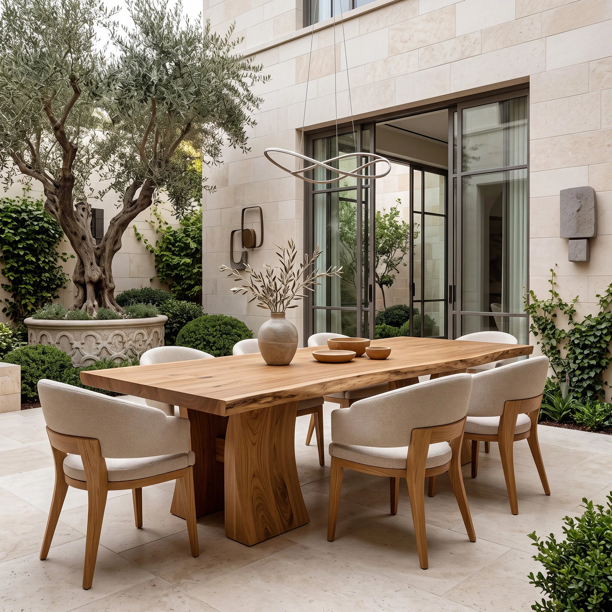 Contemporary Natural Wood Dining Table Sculptural Pedestal For Dining Room