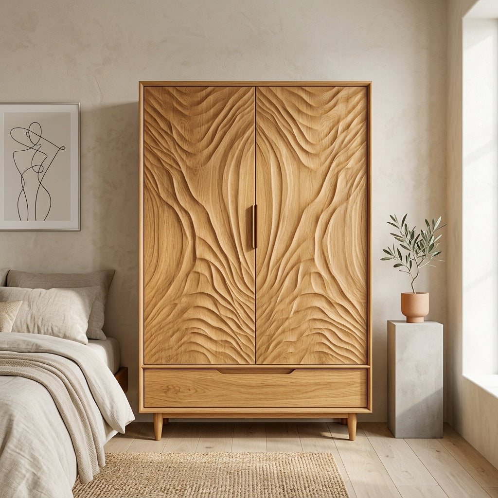Organic Wardrobe With Carved Door For Bedroom