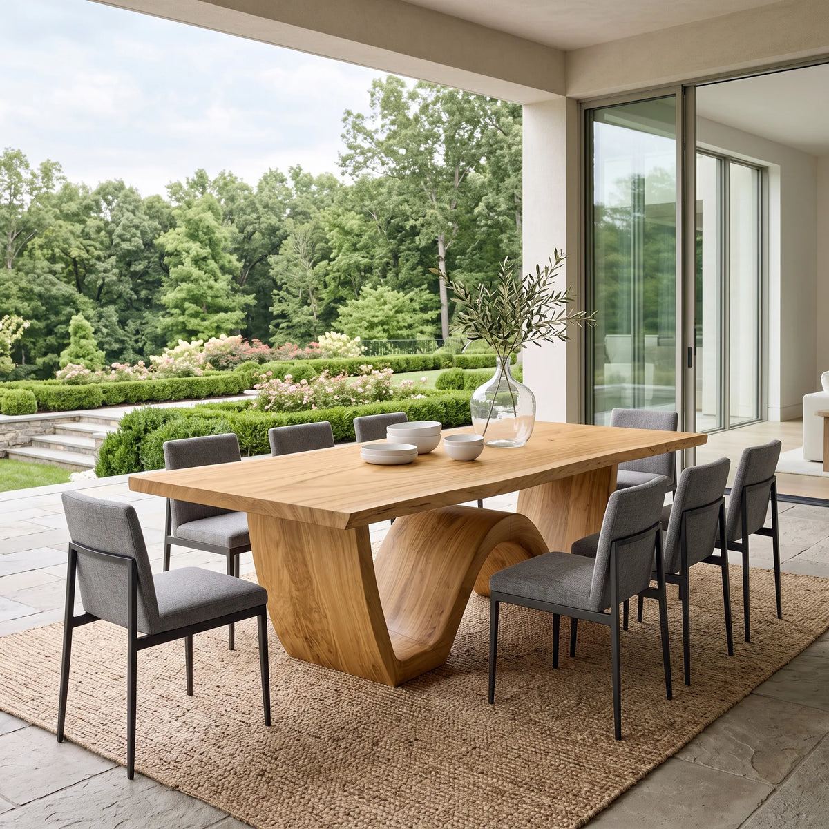 Contemporary Wooden Dining Table Sculptural Wave Base For Dining Room