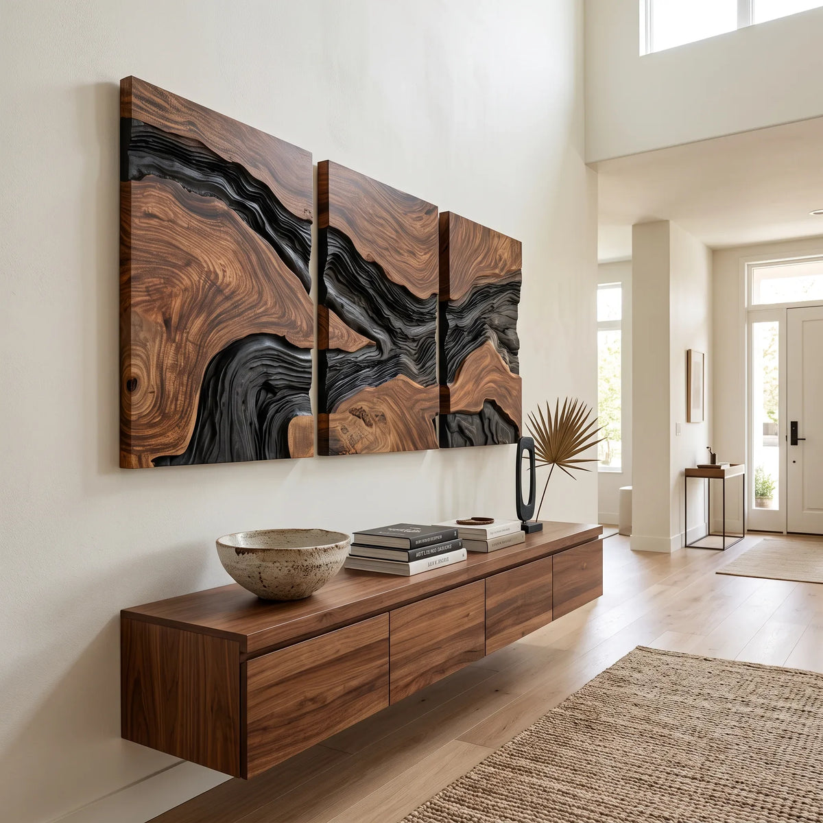 Handcrafted Mountain River Triptych Wall Art Modern Entryway