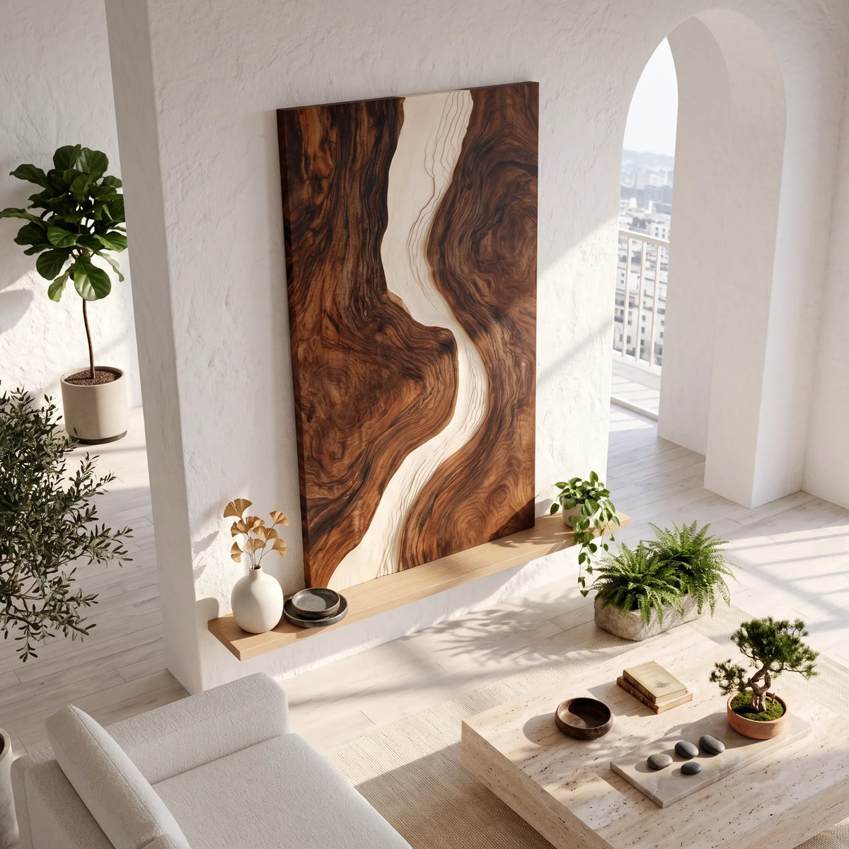 Mid Century Flowing River Wood Wall Art Dining Room