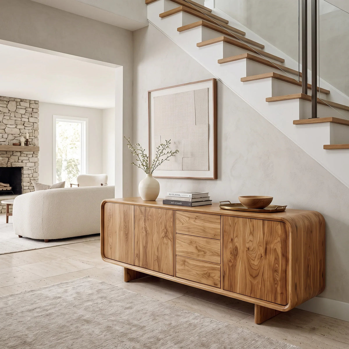 Contemporary Rounded Storage Sideboard For Living Room