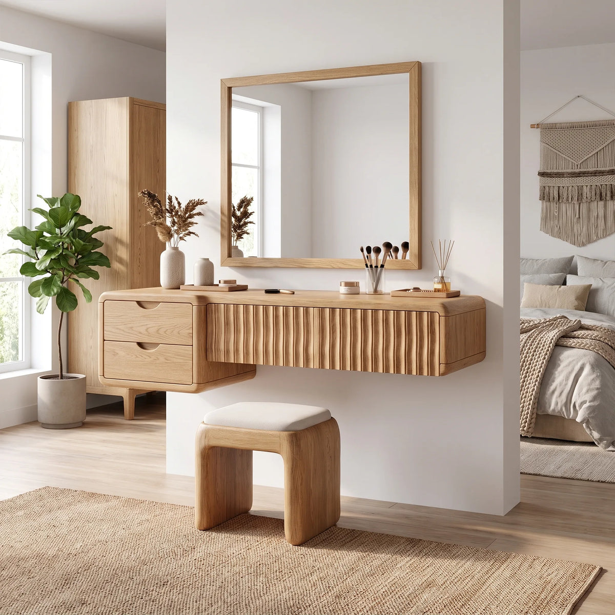 Refined Small Makeup Vanity Beauty Vanity Desk Floating Drawers For Dressing Room