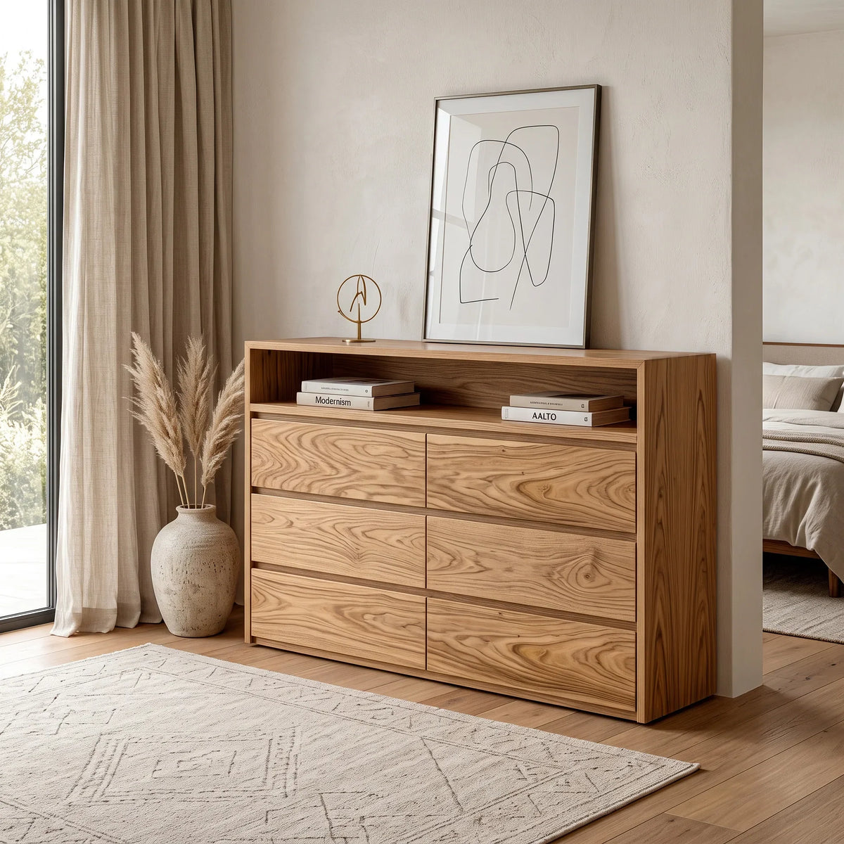 Modern Open Shelf Wooden Dresser For Bedroom