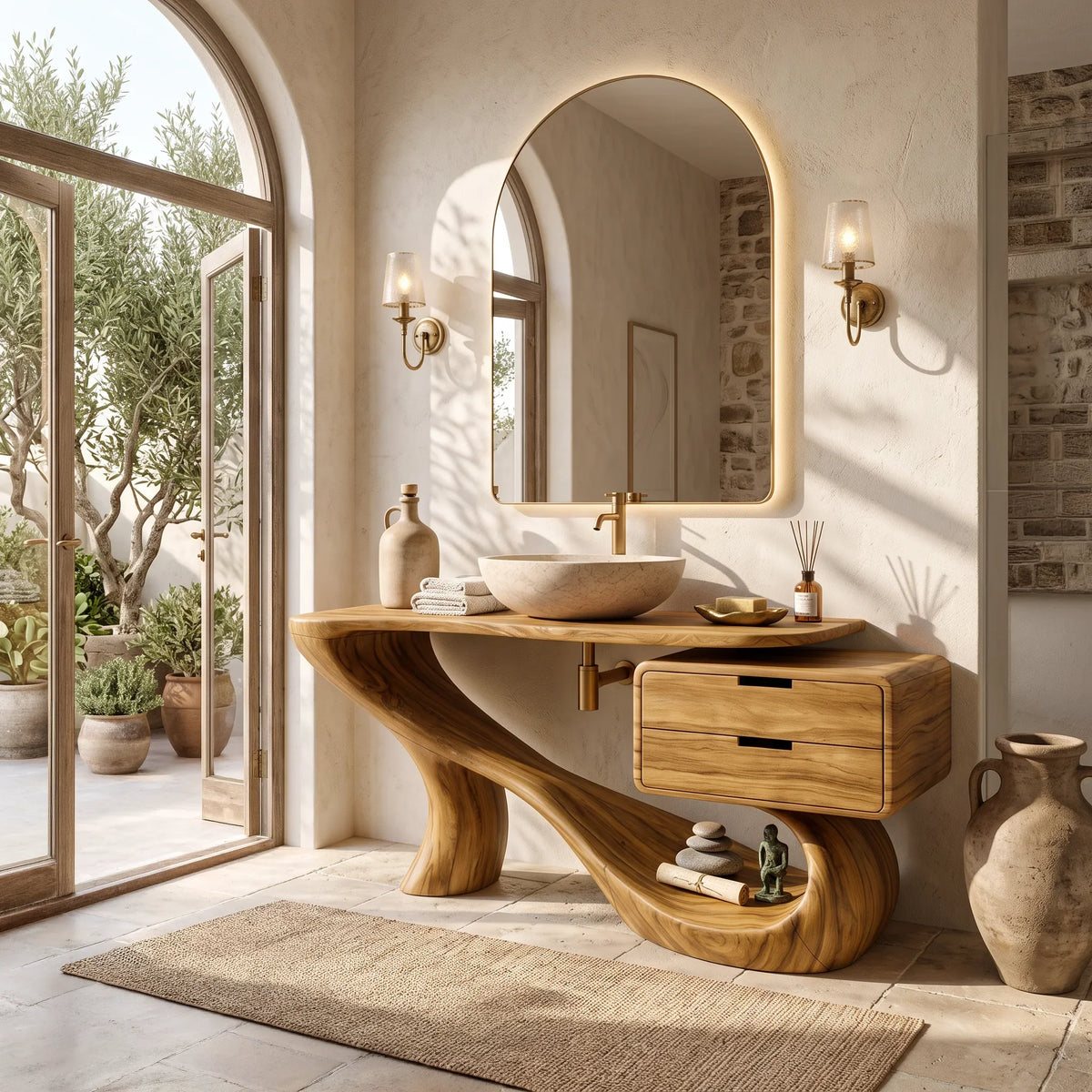 Modern Bathroom Vanity Sculptural Curve With Drawer For Primary Suite