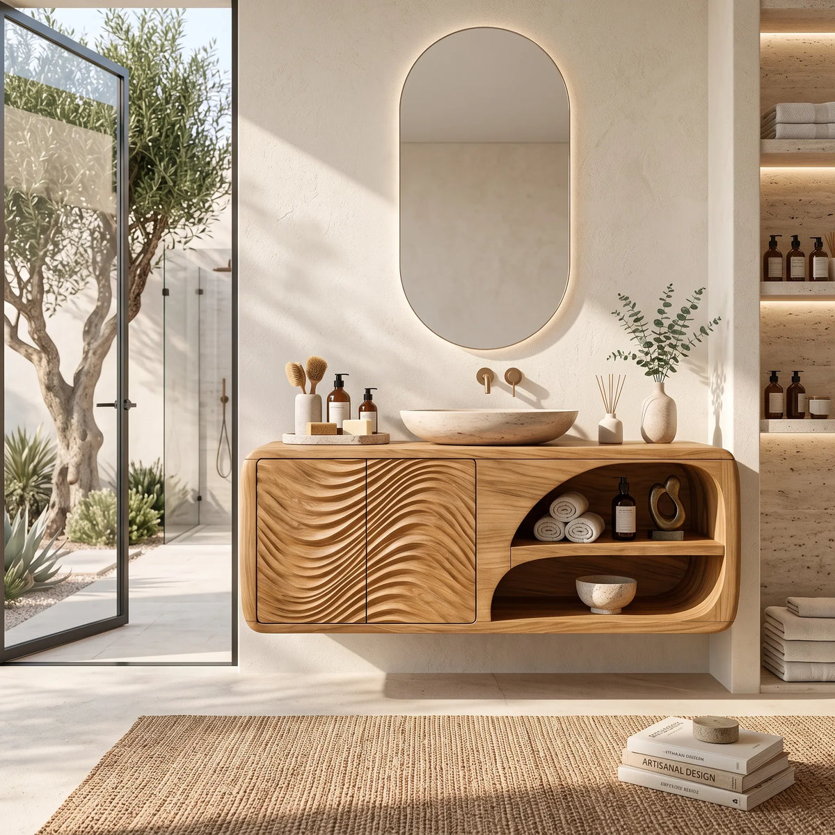 Designer Wall Mounted Bathroom Vanity Curved Shelves For Spa Bathroom