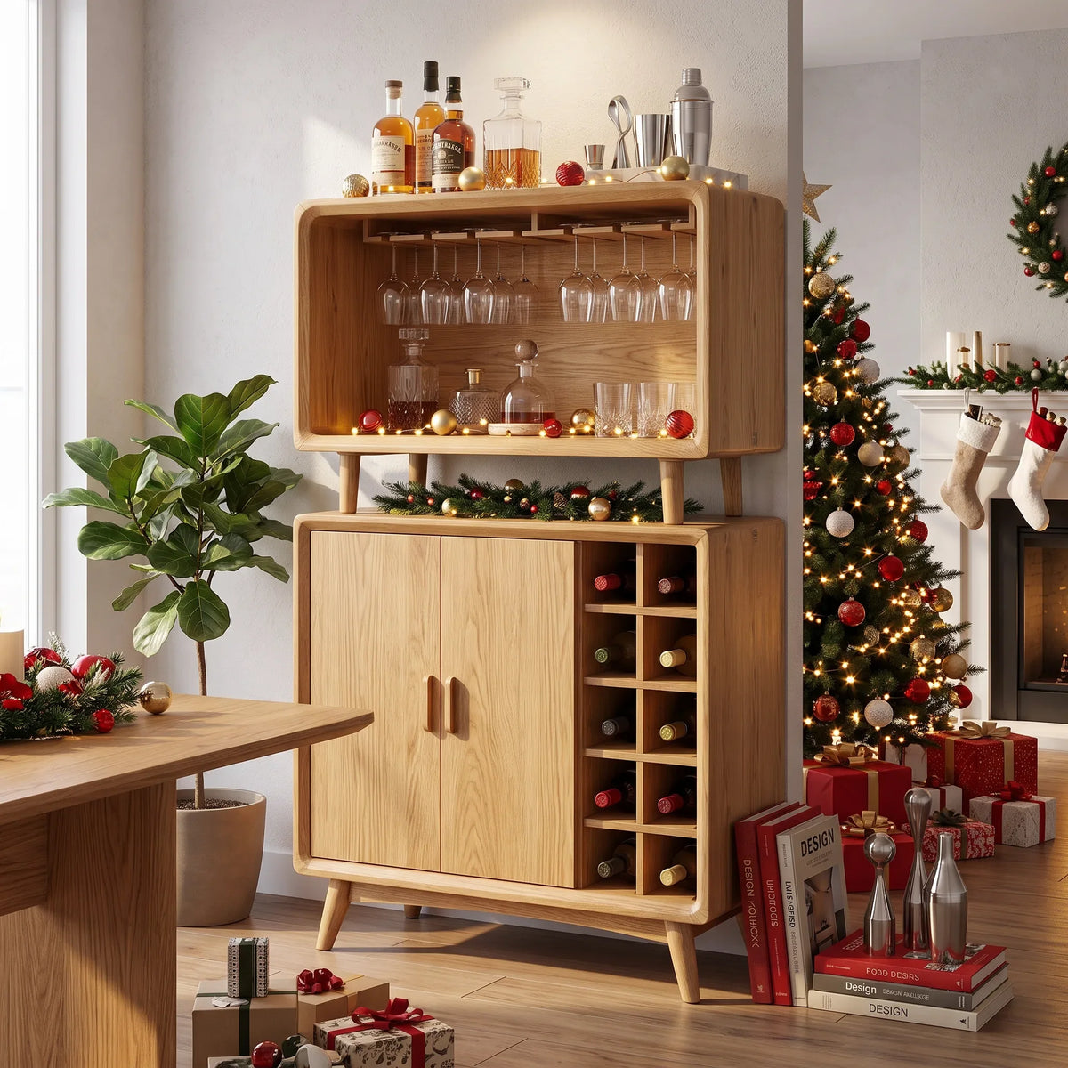 Mid Century Xmas Bar Cabinet Family Living Room