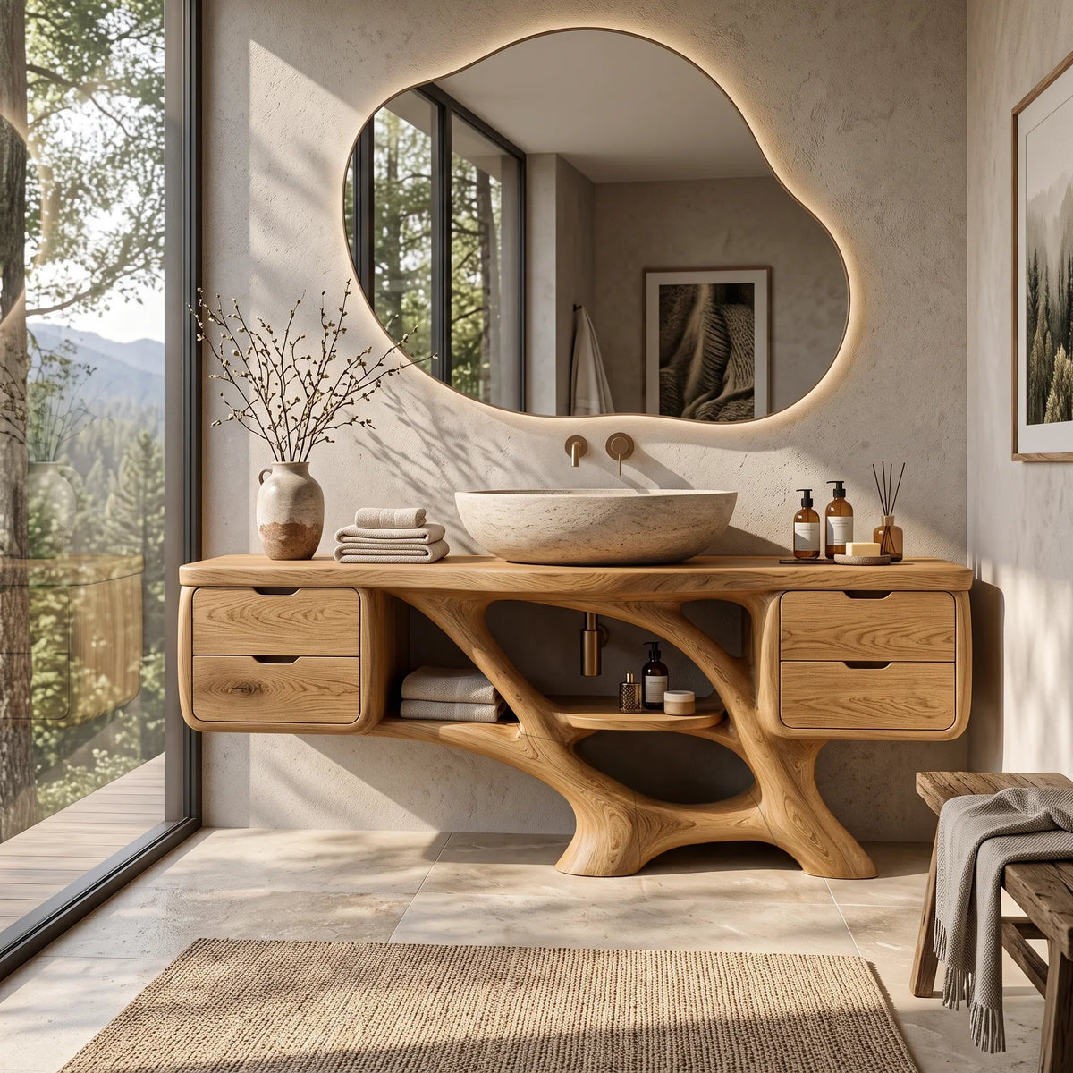 Contemporary Bathroom Vanity Flowing Base With Drawer For Luxury Homes