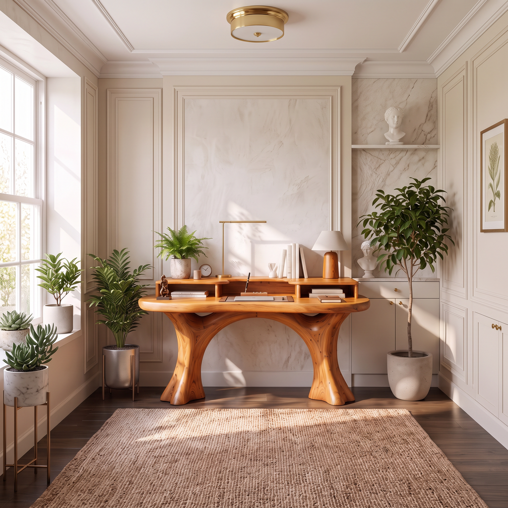 Minimalist Working Desk With Clean Frame And Natural Grain Surface For Office