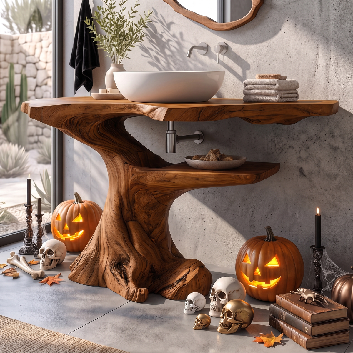 Modern Halloween Bathroom Vanity With Asymmetrical Base For Bathroom