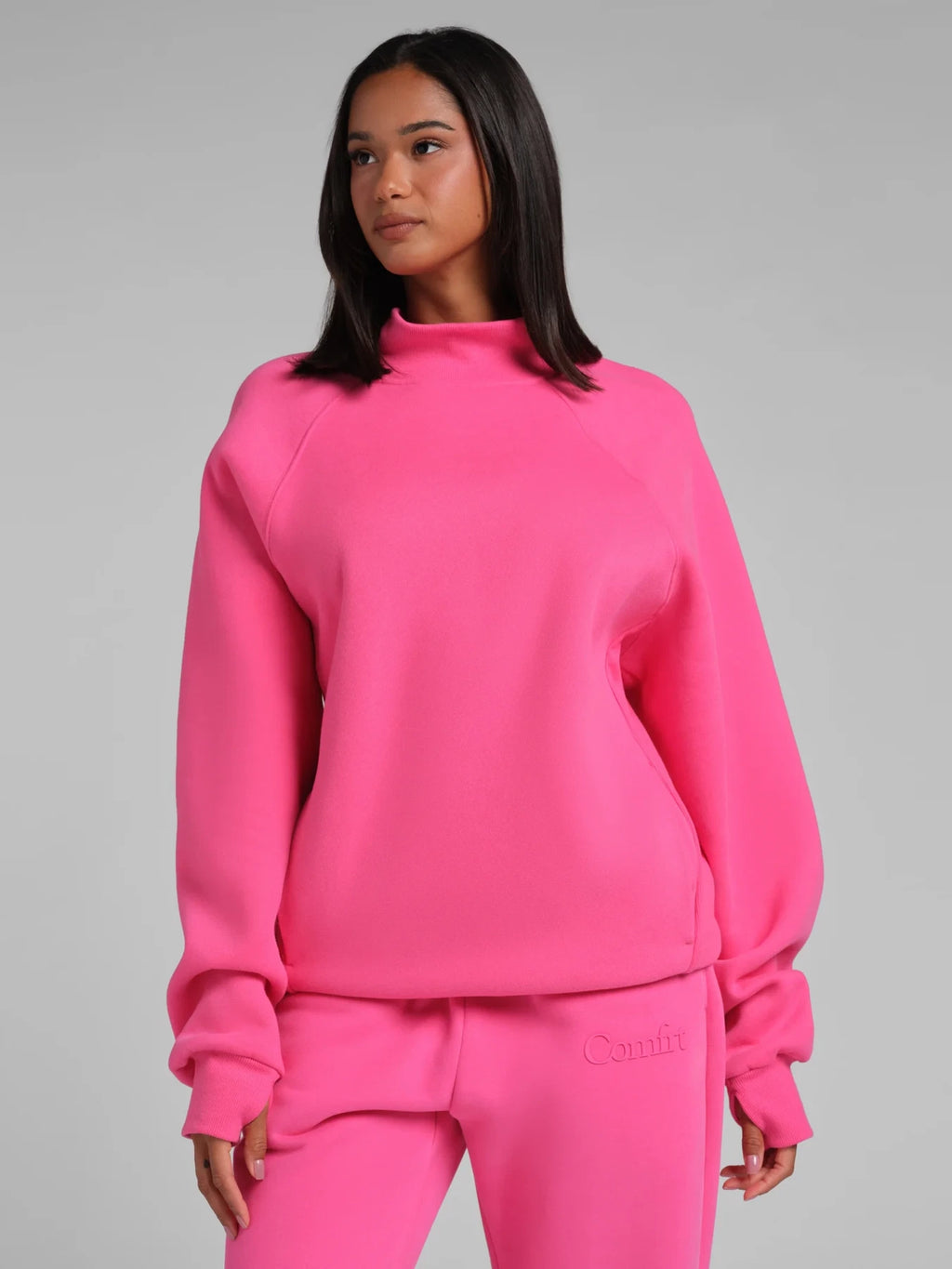 Mock Neck Sweatshirt - Hot Pink