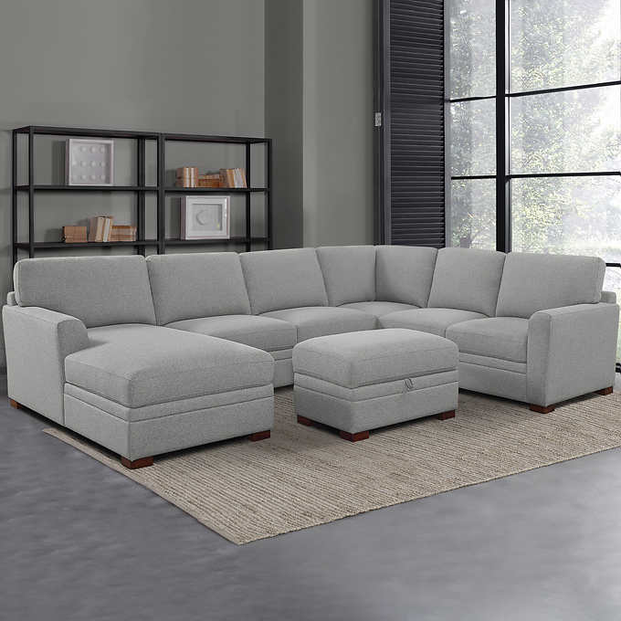Thomasville Fabric Sectional With Storage Ottoman, 4-Piece, Gray - Langdon