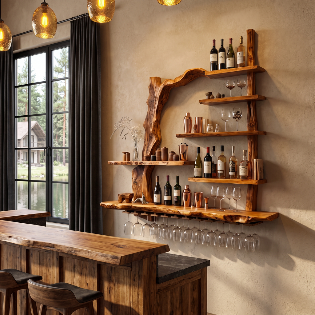 Contemporary Wall Hanging Wine Rack With Artistic Design For Home Bar