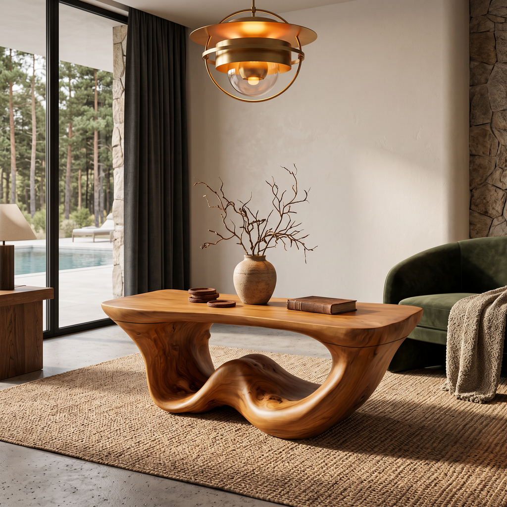 Organic Modern Coffee Table With Seamless Curved Base For Living Room