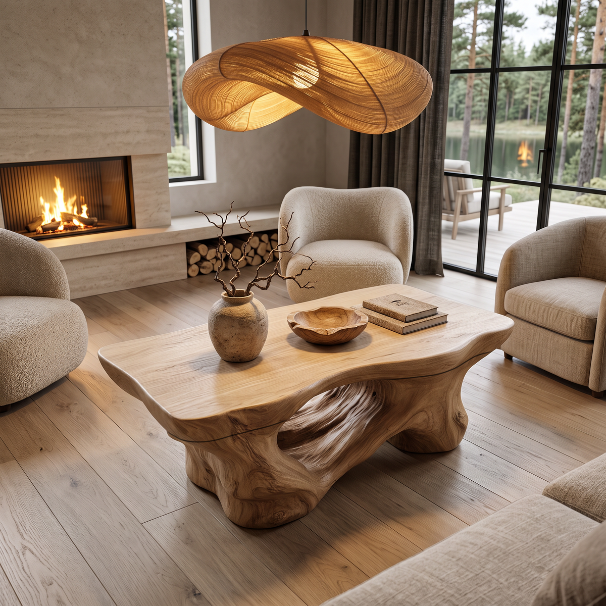 Rustic Coffee Table With Sculptural Root Form Legs For Lounge