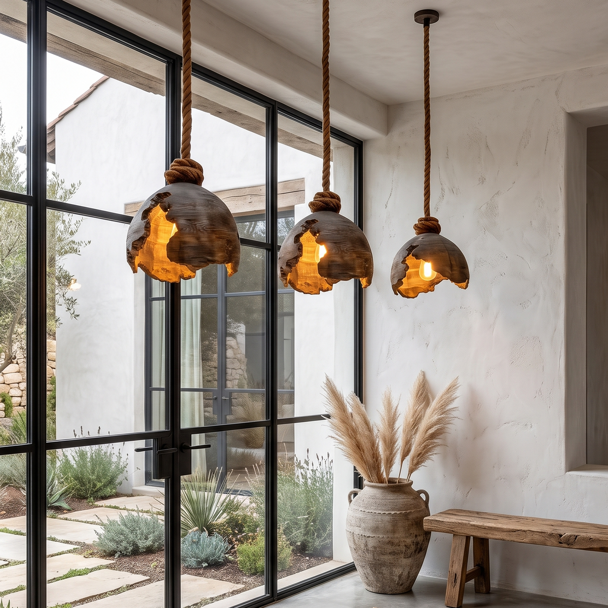 Minimalist Pendant Lamp With Sculptural Wood Design For Living Room