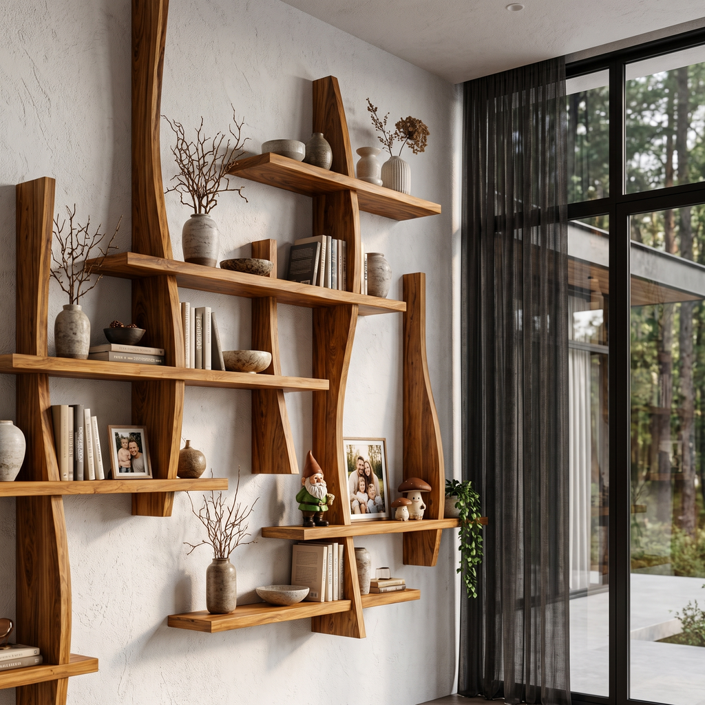 Rustic Floating Bookshelf With Layered Display Shelves For Home Library